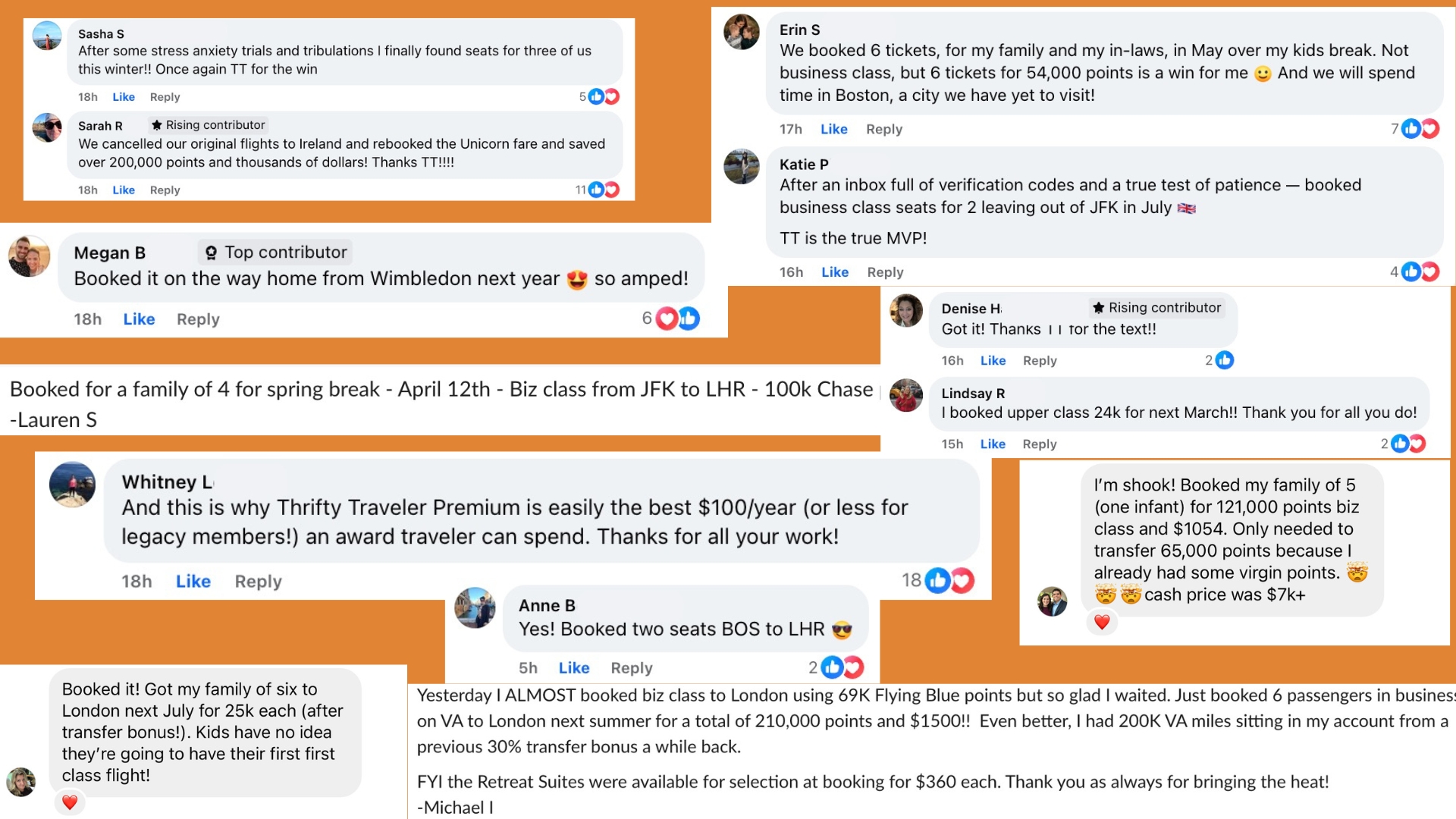 testimonials on an orange background