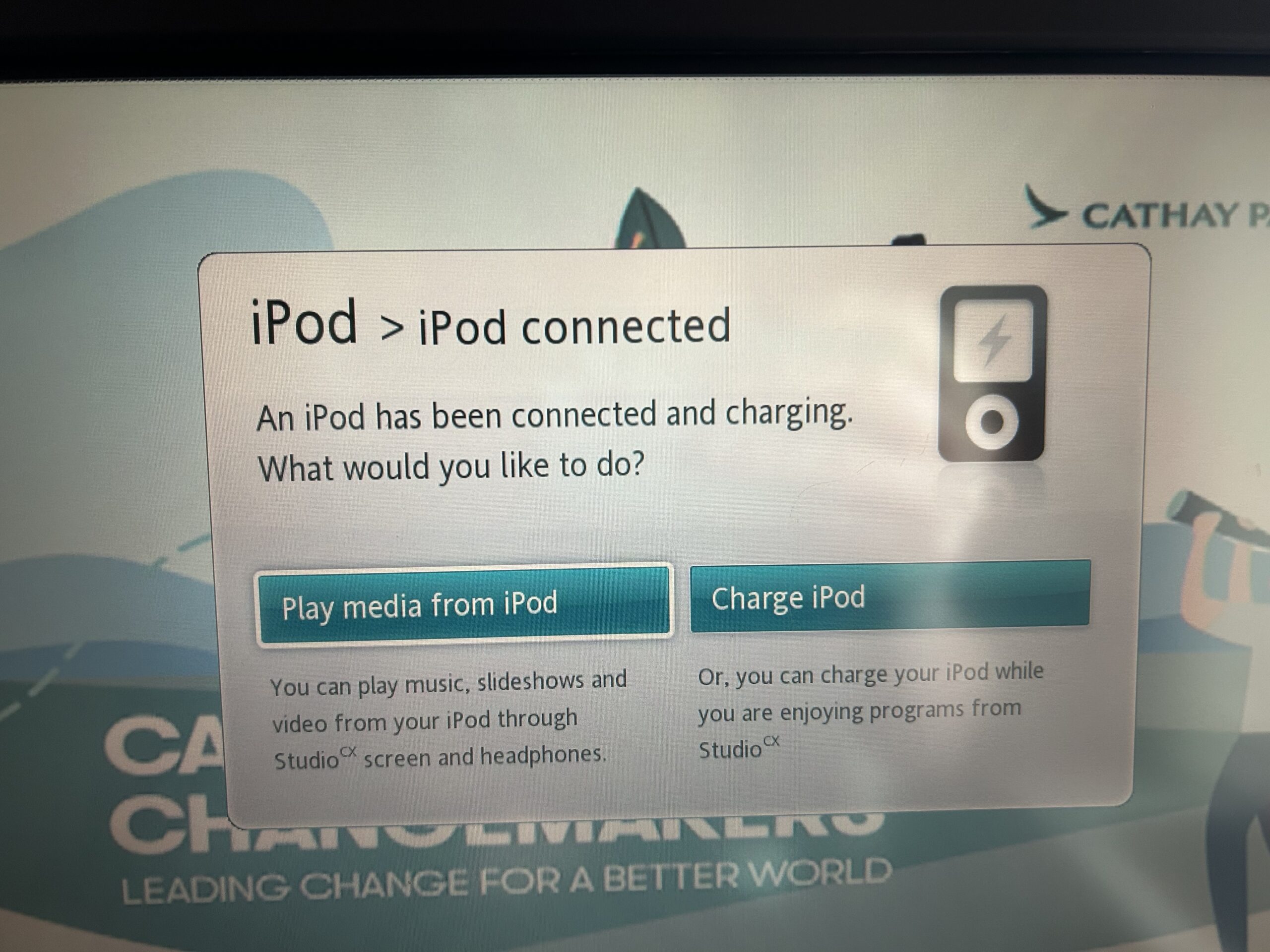 a monitor showing the option to connect your ipod 