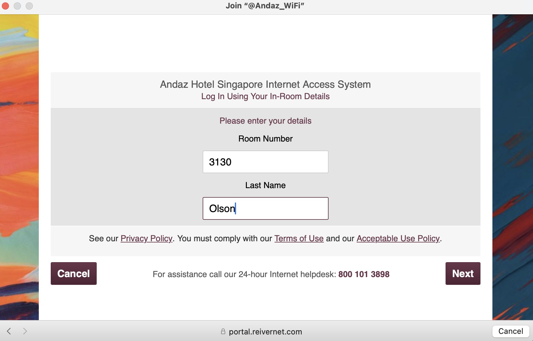 Andaz WiFi login