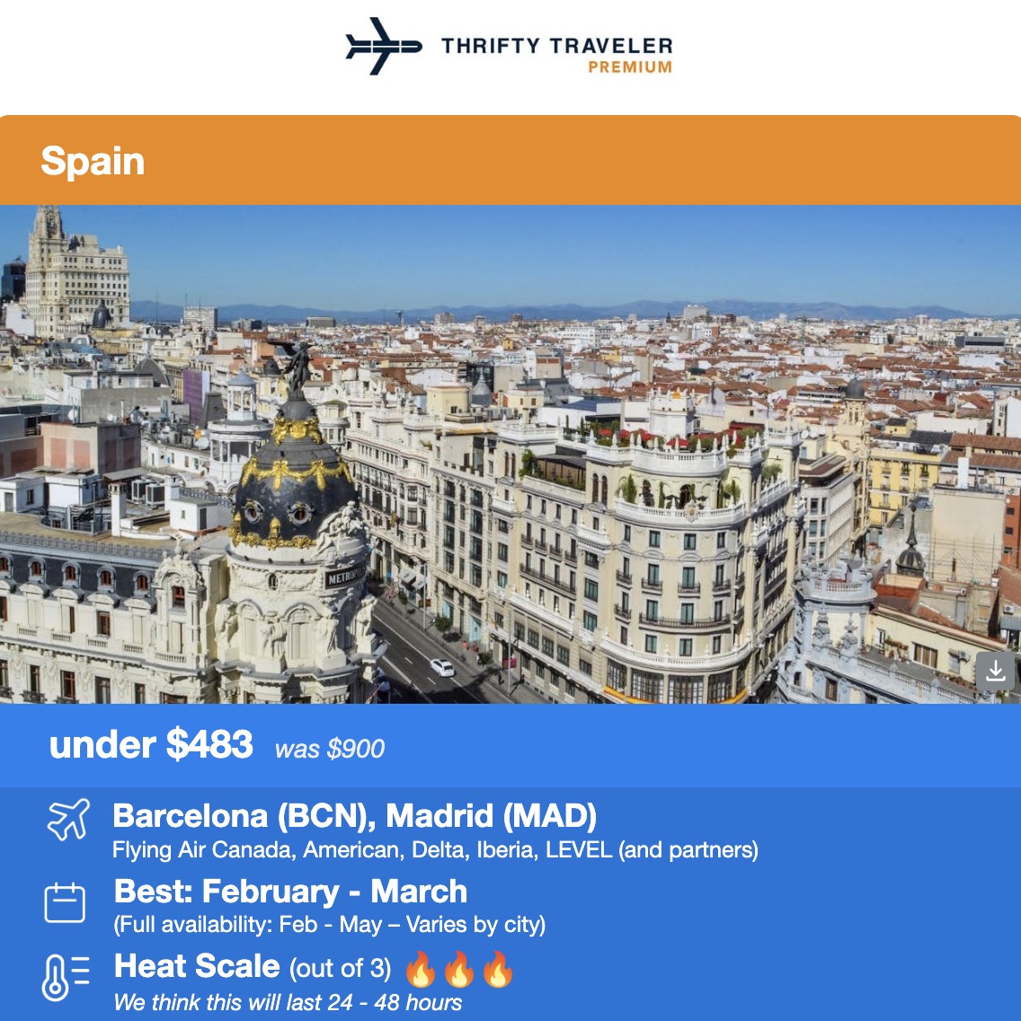Barcelona and Madrid flight deal