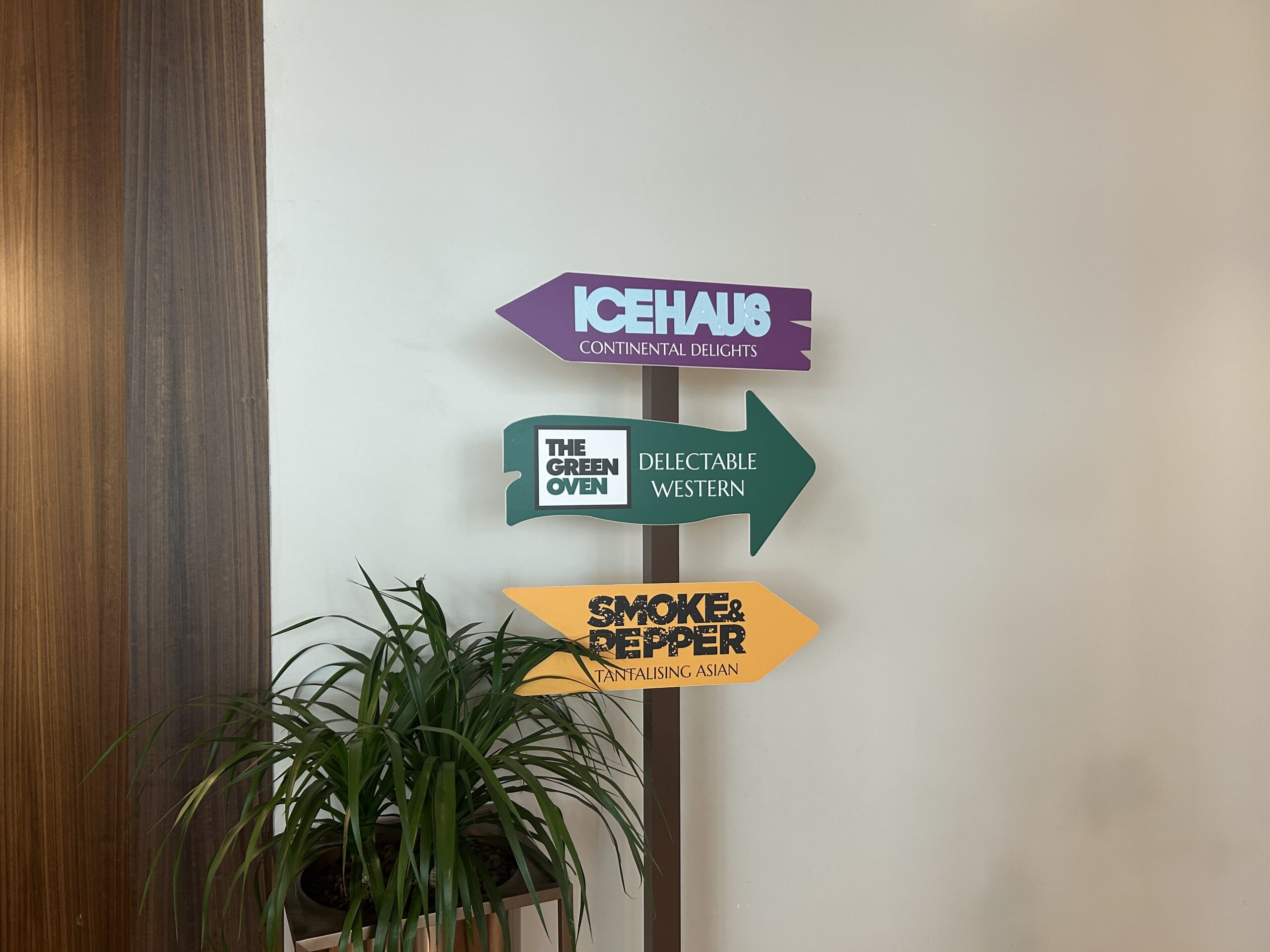 signs pointing to different breakfast rooms