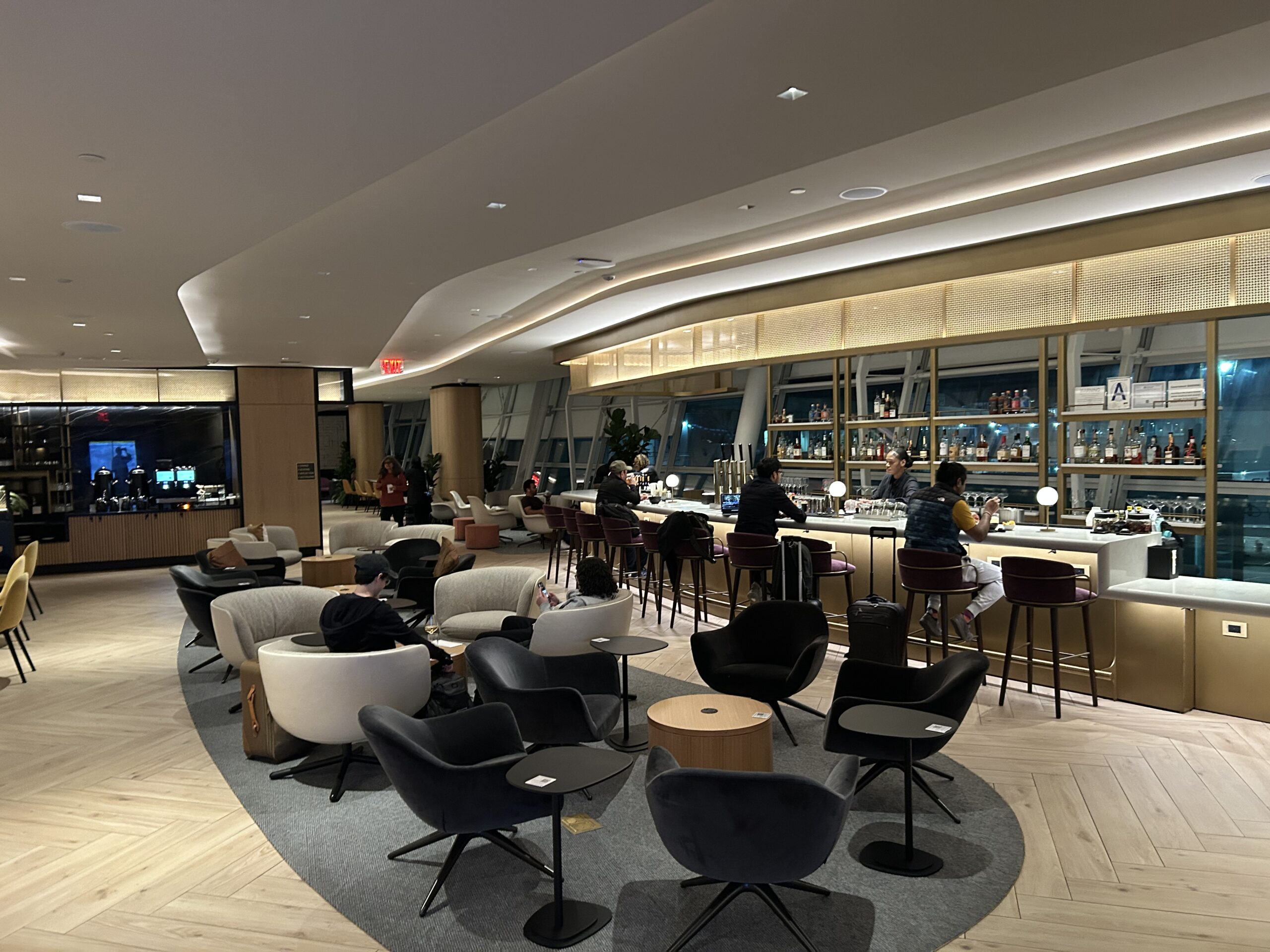 Seating and a bar in an airport lounge
