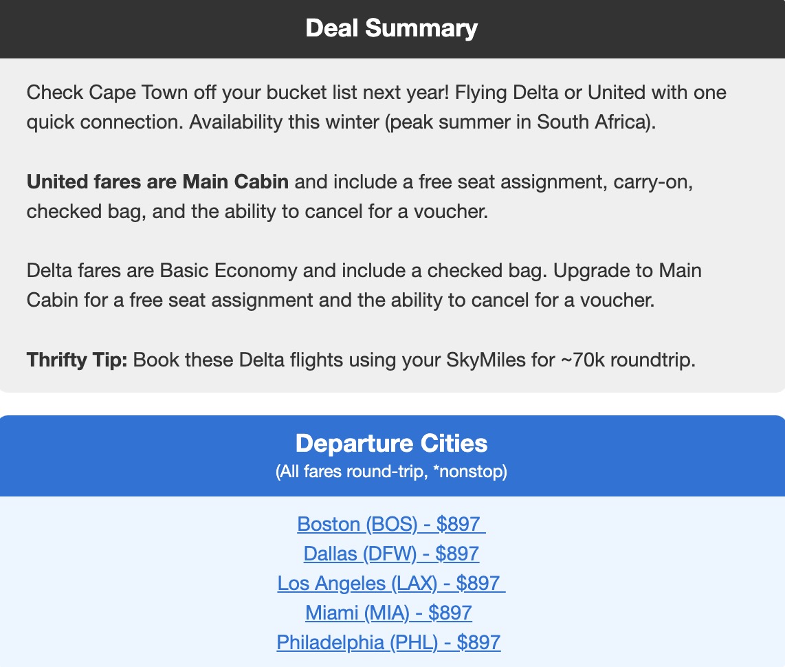Cape Town flight deal