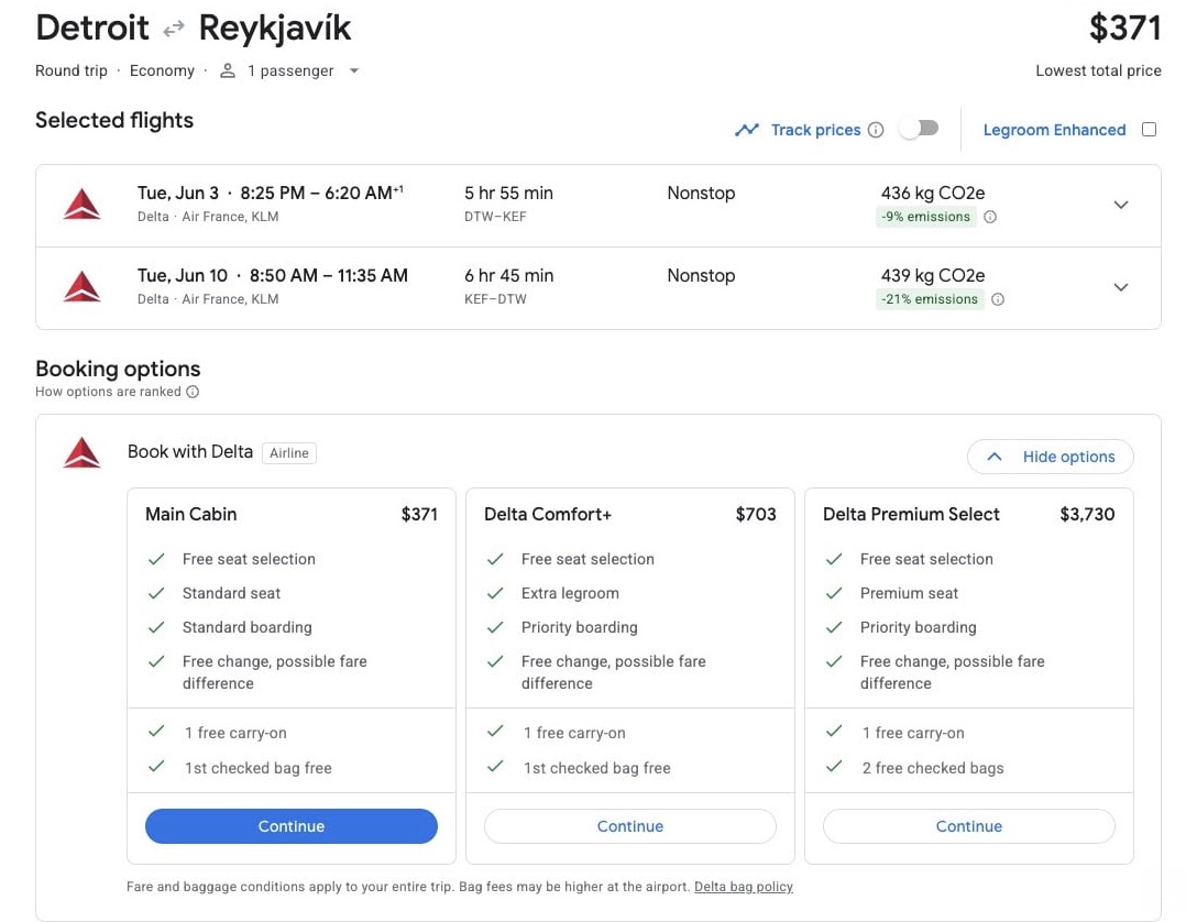 Detroit to Reykjavik airfare for $370 roundtrip on Delta. 