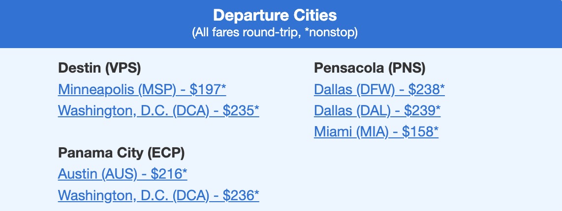 a screenshot of flight prices to florida 