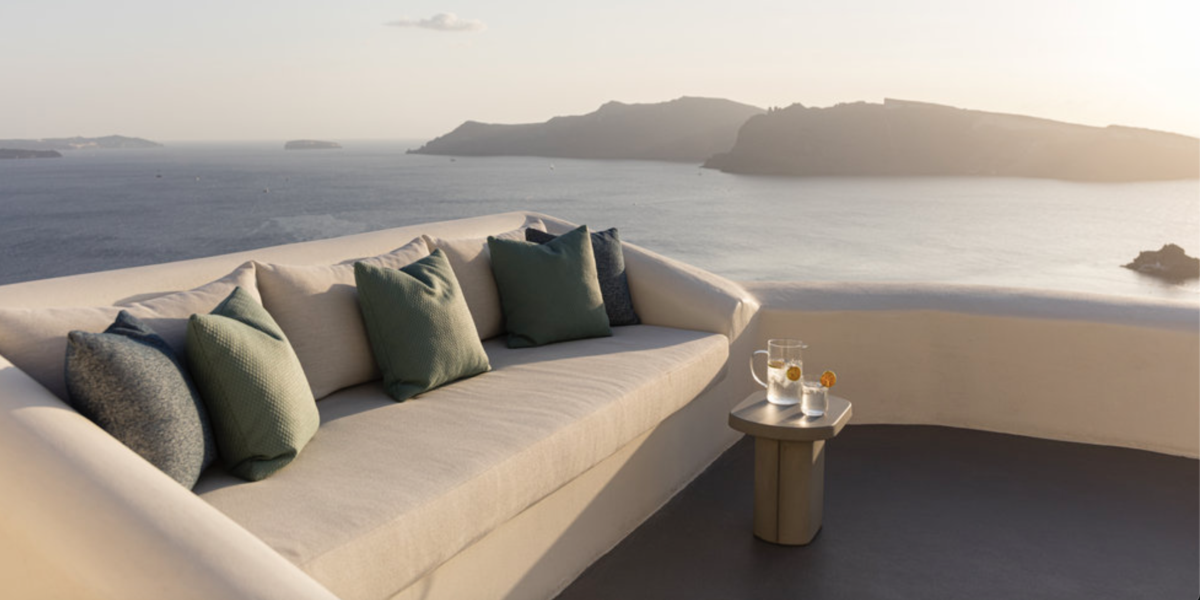 Canaves Oia Suites common area overlooking the water