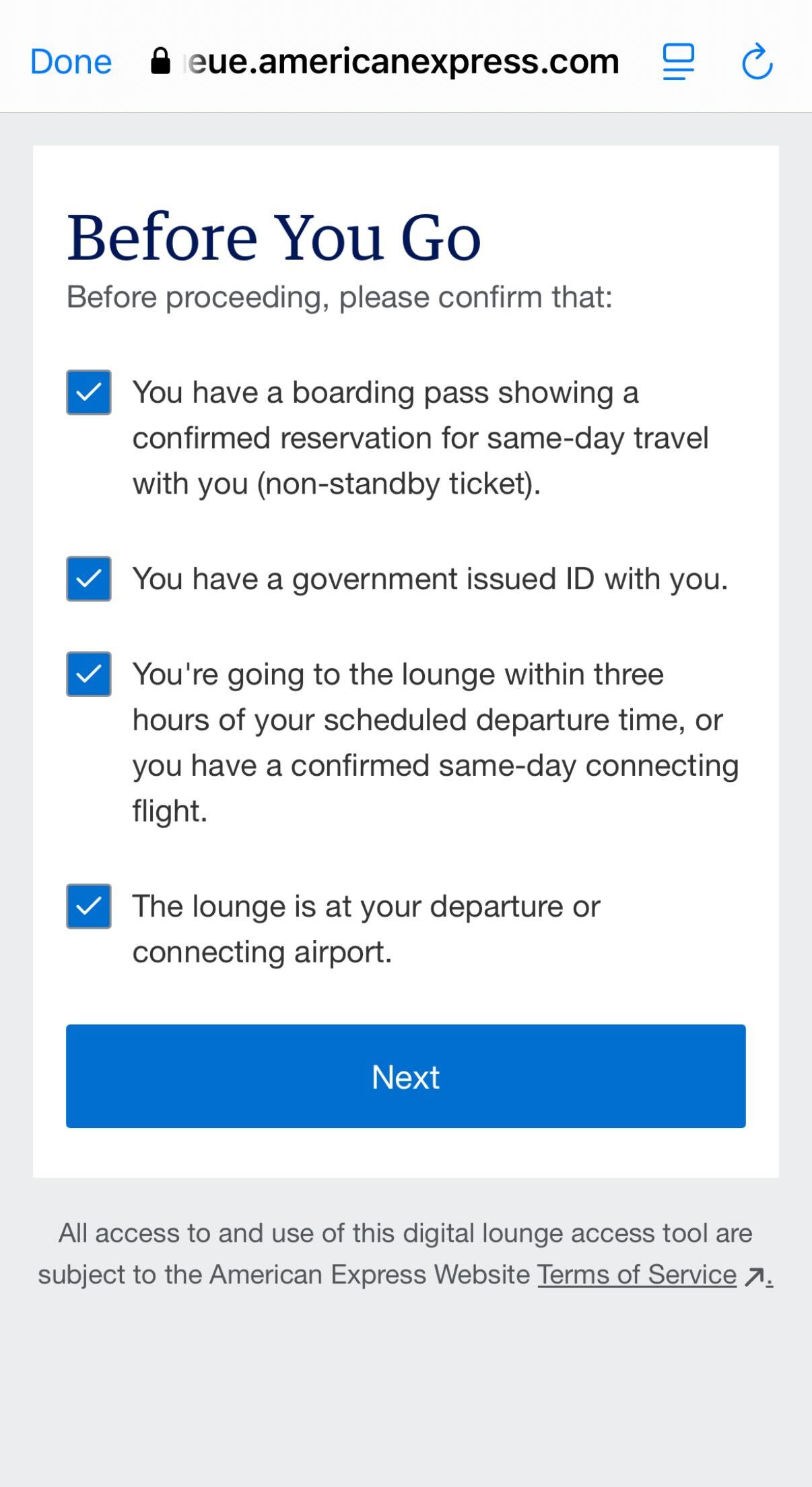 Centurion Lounge queue checklist