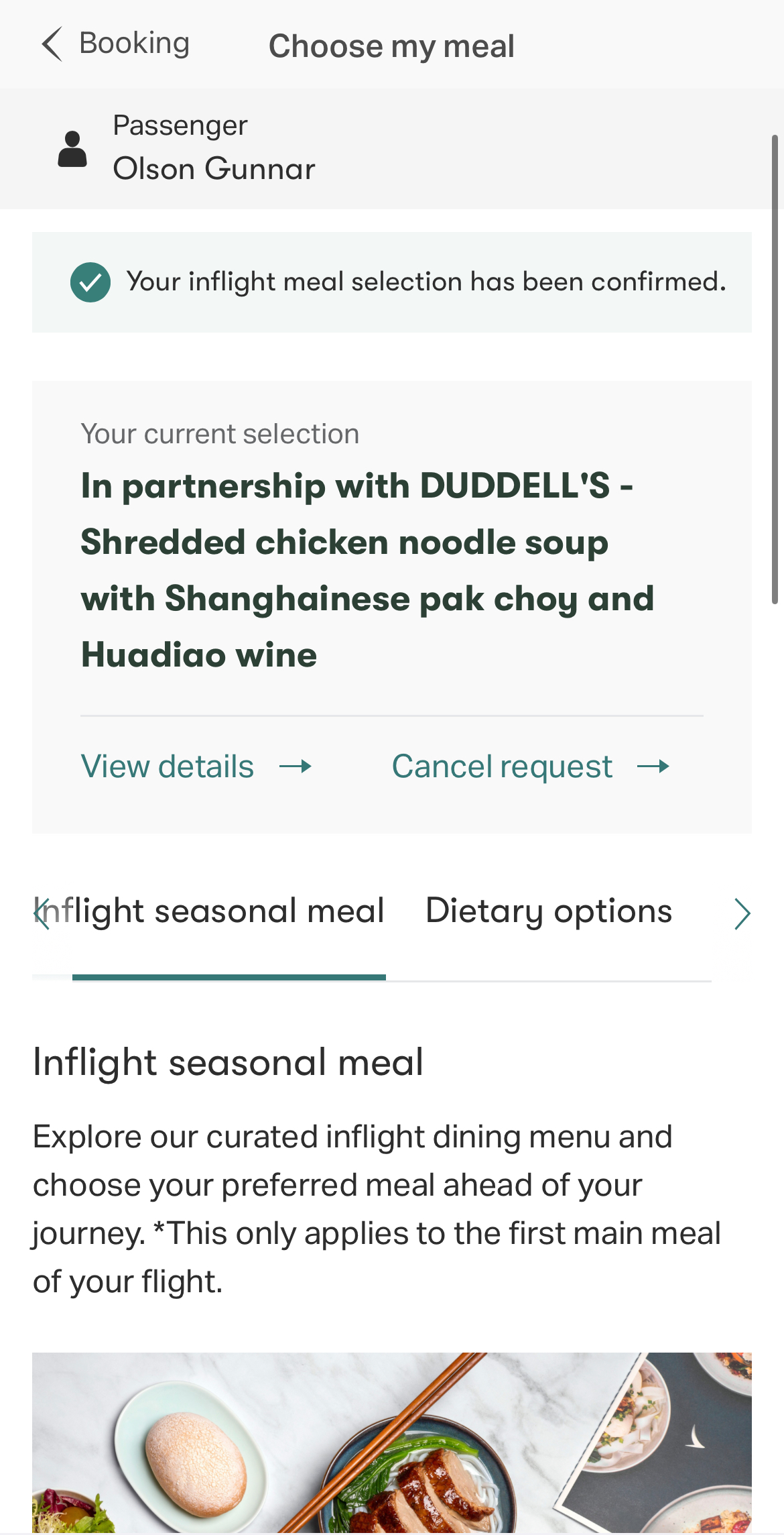 Meal selection email