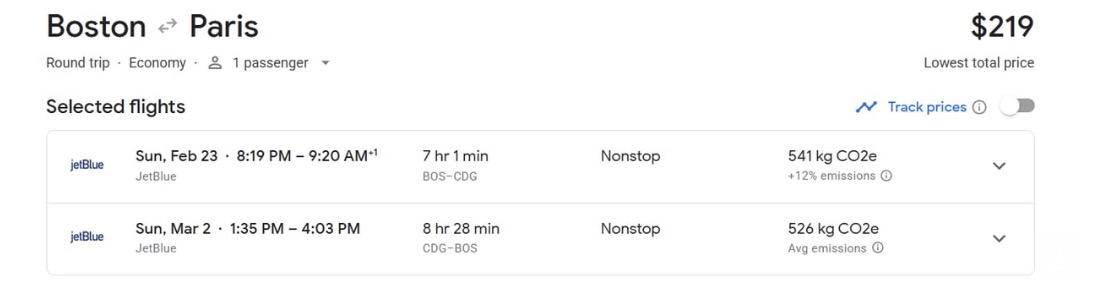 A mistake fare from Boston to Paris nonstop on JetBlue for $218