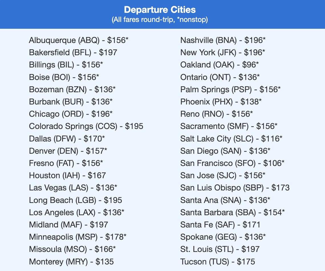 list of flight prices to portland, oregon