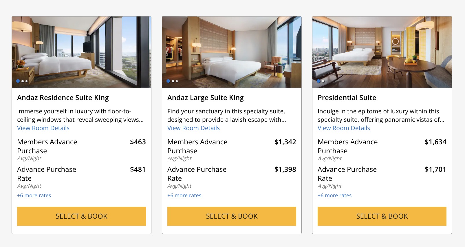 Suite prices at the Andaz Singapore