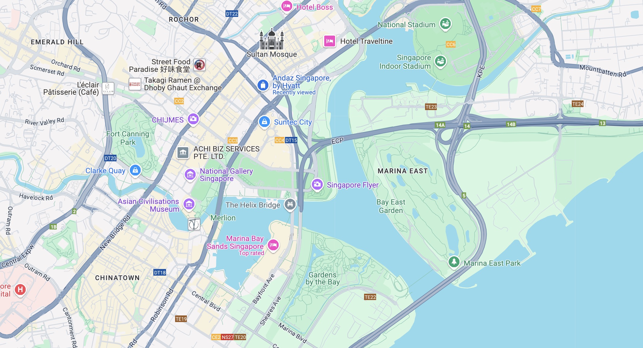 Google Maps screenshot of the Andaz Singapore's proximity to the Marina