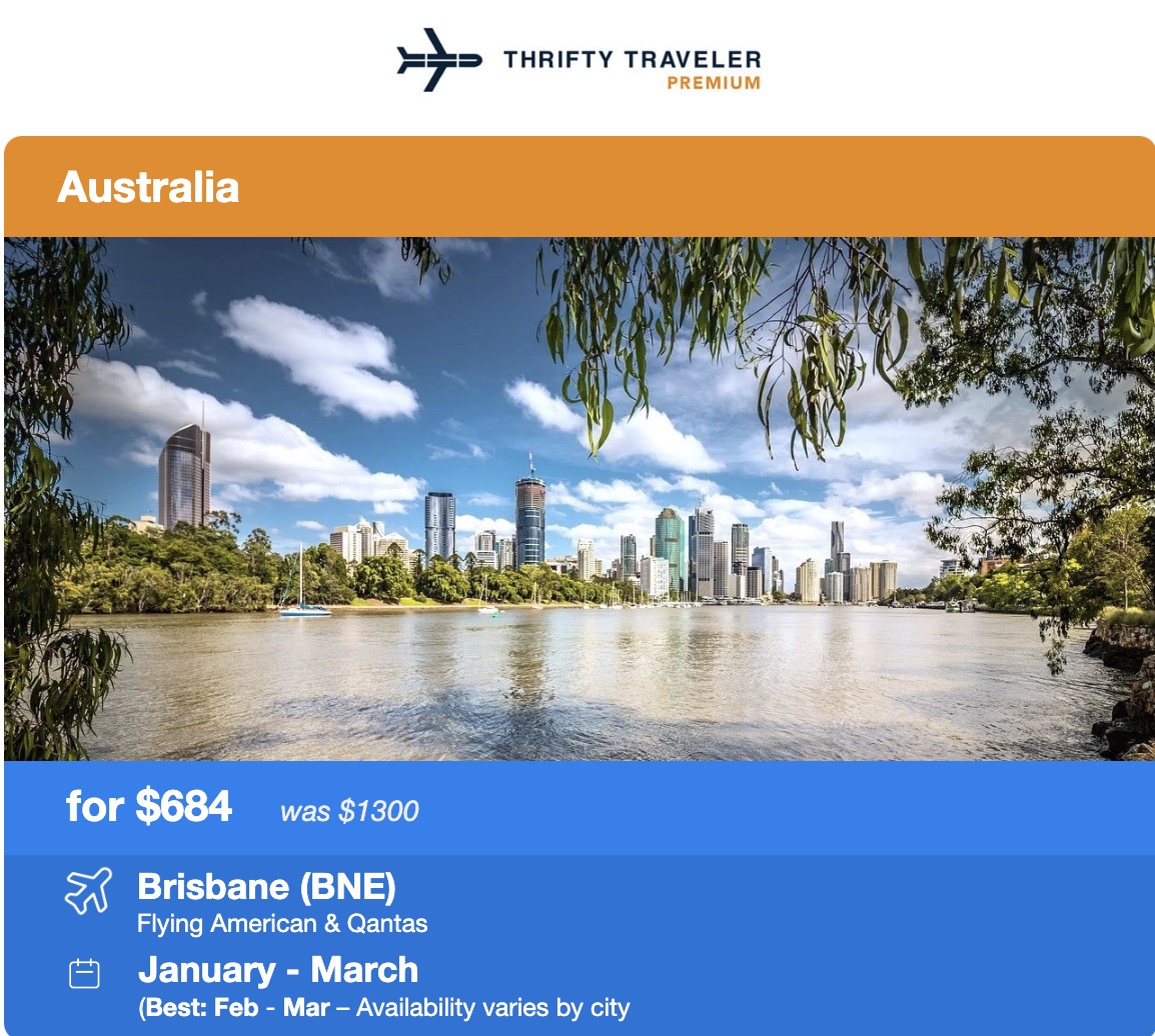 thrifty traveler premium deal australia for $684 brisbane january through march