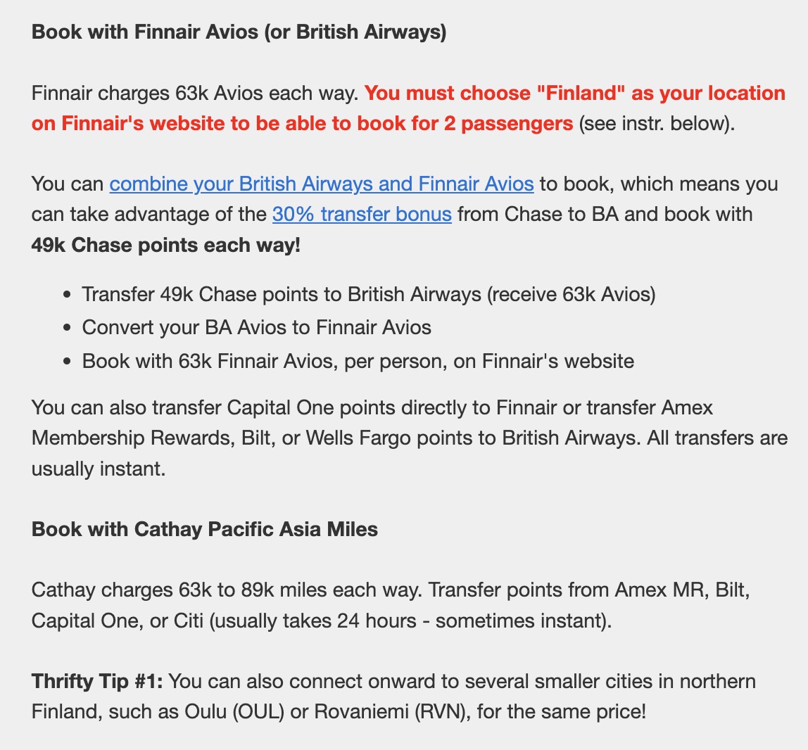 instructions for booking with finnair avios or british airways and instructions for booking with cathay pacific asia miles