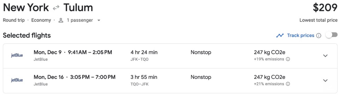 a screenshot of a flight search