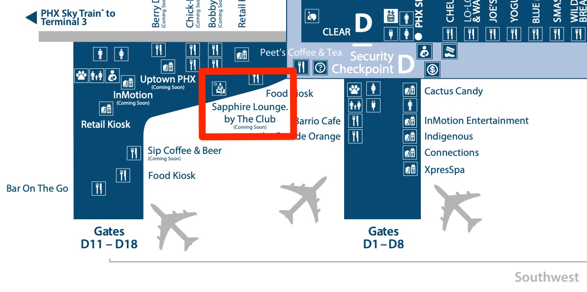 Phoenix Terminal 4 Map showing Sapphire Lounge location