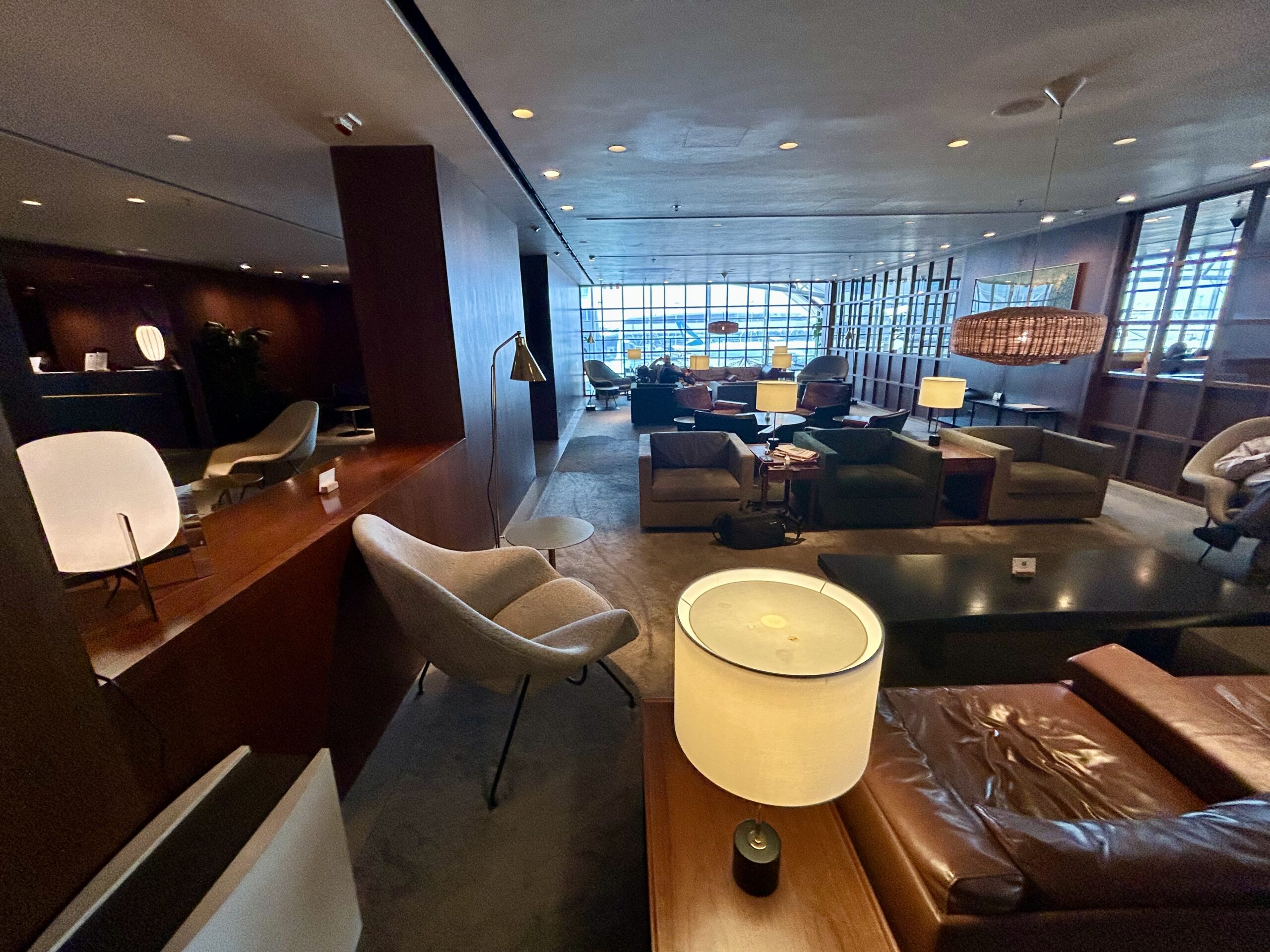 seating areas inside an airport lounge