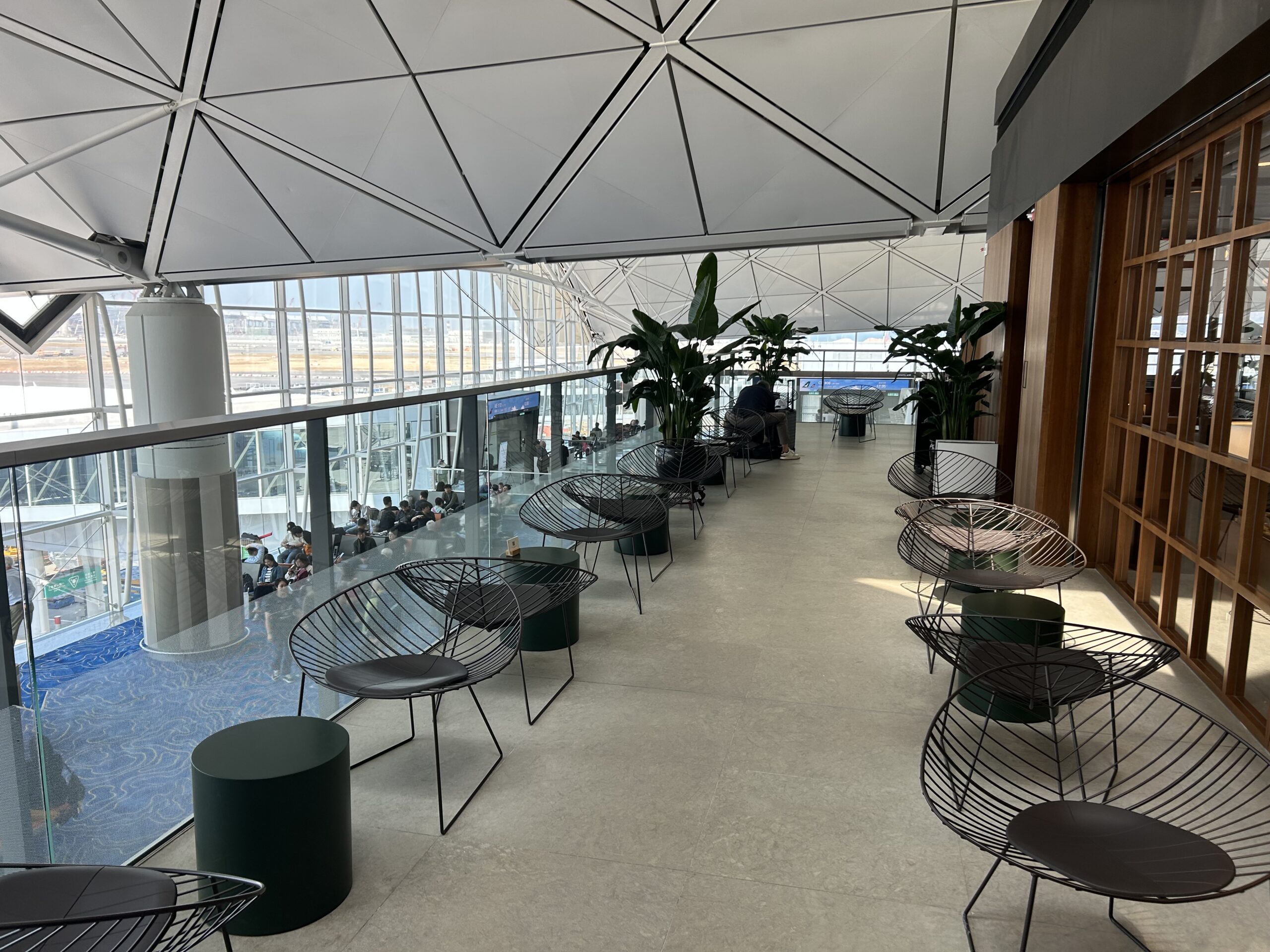 seating area on a balcony inside an airport