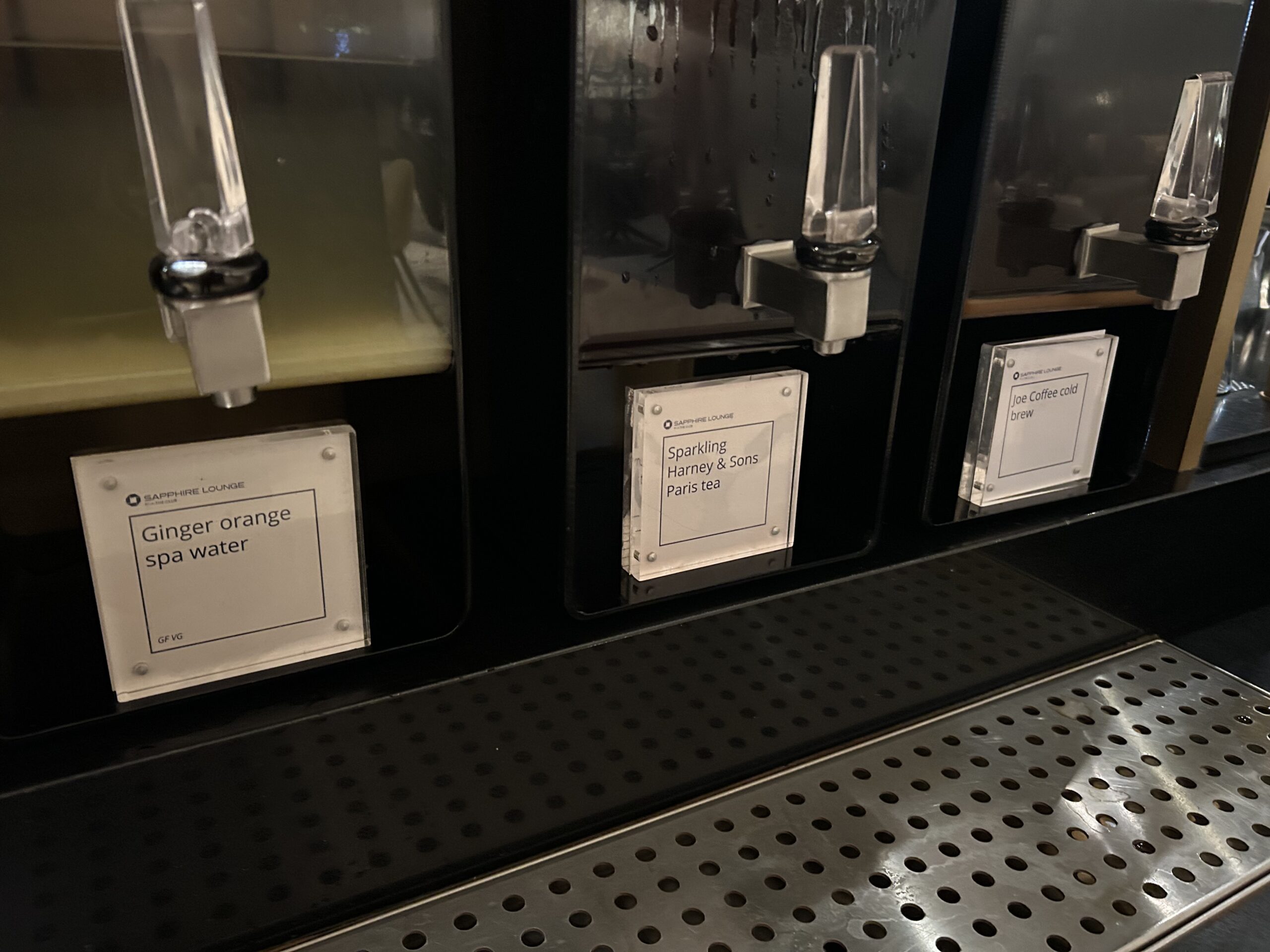 taps for ginger orange spa water, sparkling Honey & Sons Paris tea, and Joe Coffee cold brew. 
