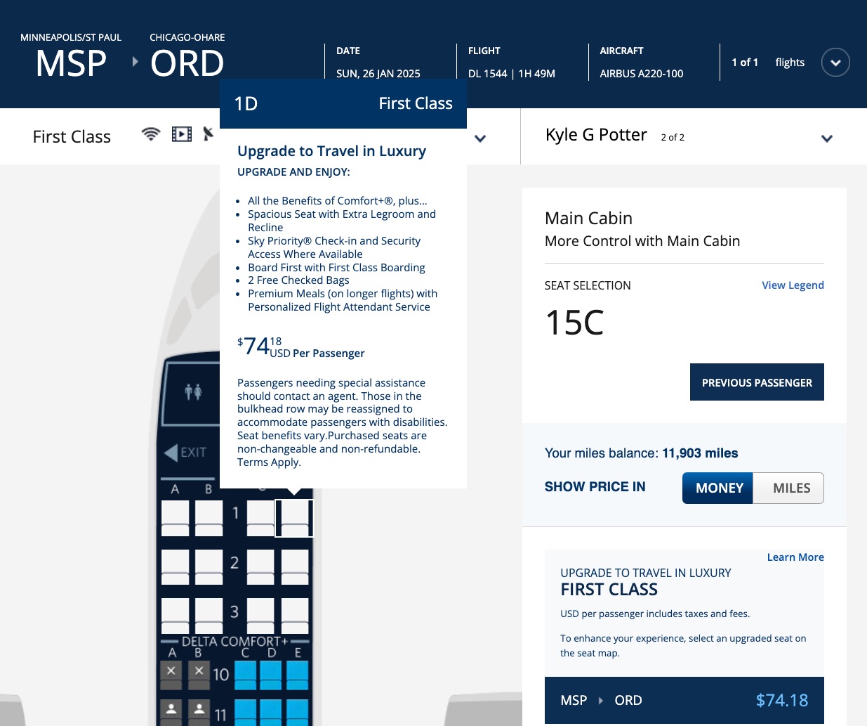 delta seat map with upgrade prices
