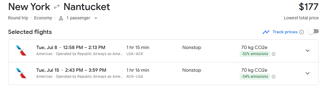 New York to Nantucket for $177 from Tuesday, July 8 to Tuesday, July 15