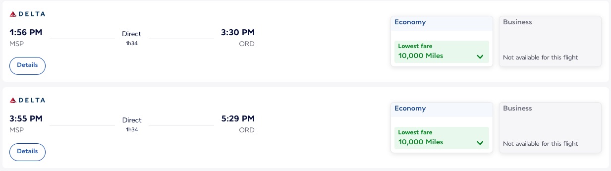 Air France award from MSP-ORD