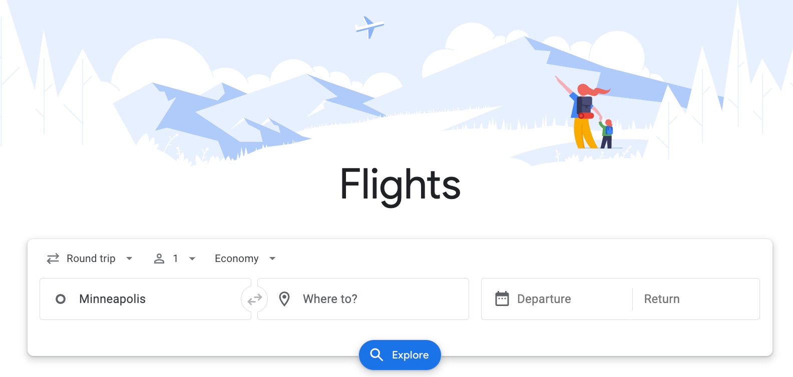 Google Flights homepage