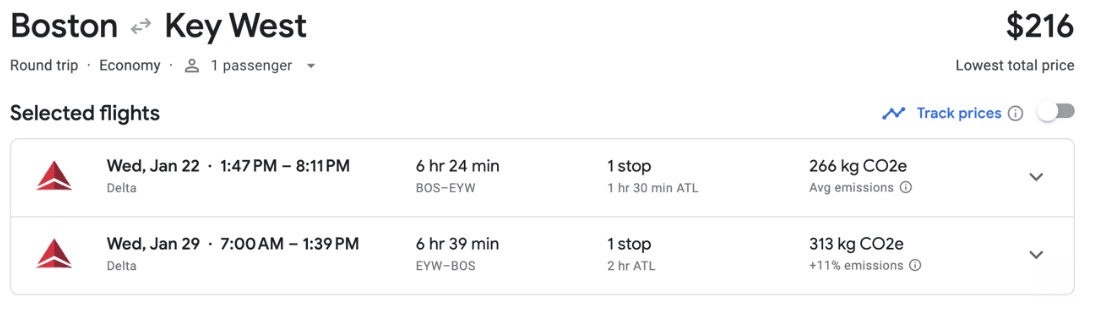 Florida Keys flight from Boston for $216 roundtrip. 