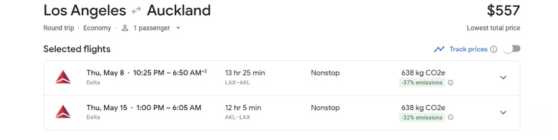Los Angeles to Auckland, New Zealand for $557 roundtrip on Delta 