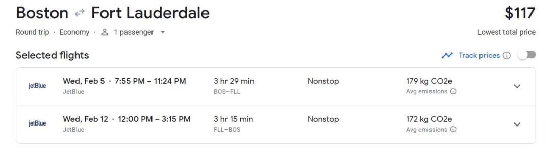 Boston to Fort Lauderdale airfare for $117 roundtrip. 