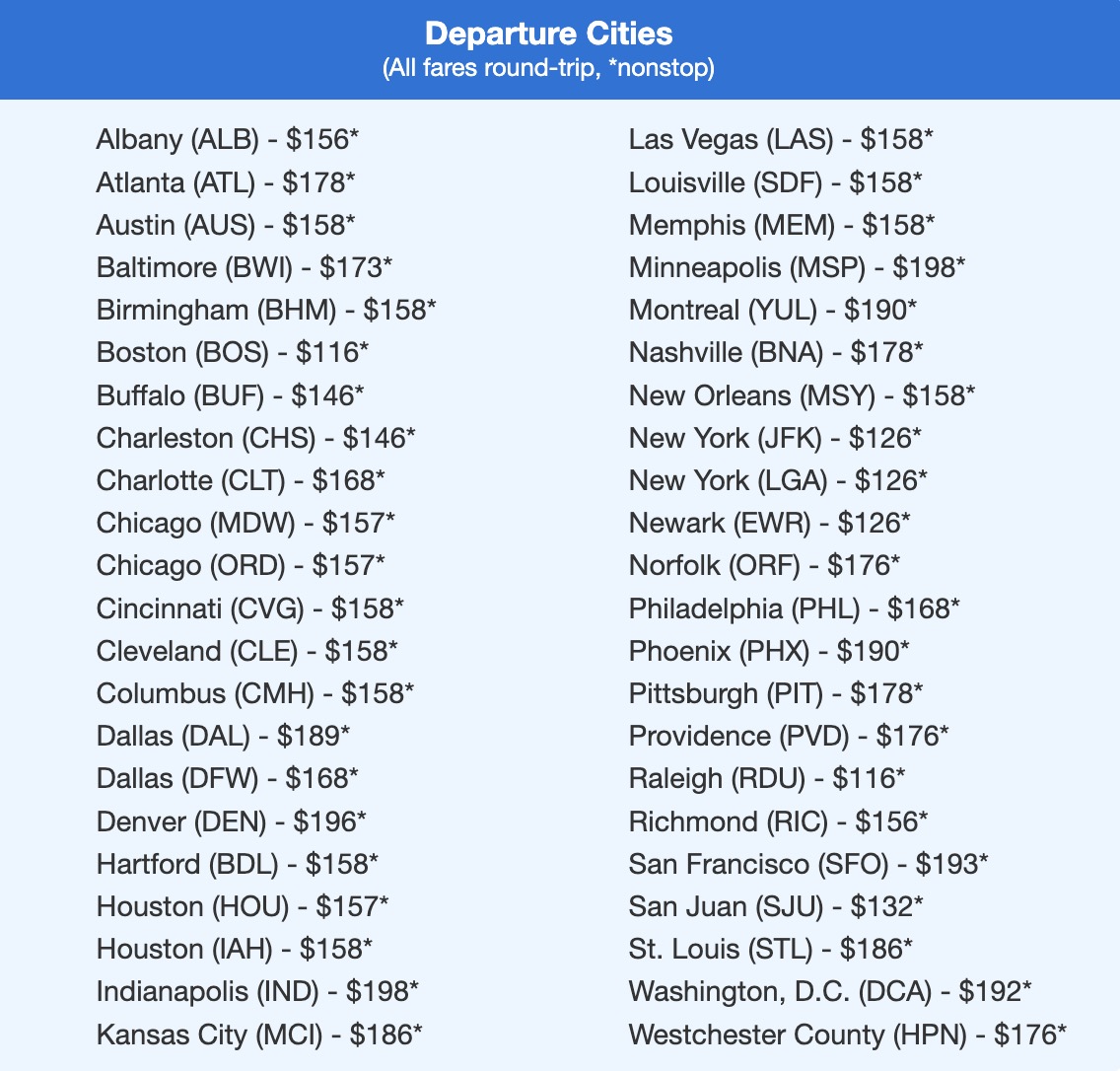 List of roundtrip airfares flying to Miami or Fort Lauderdale under $200 roundtrip. 