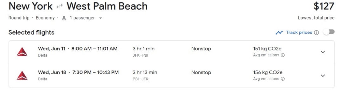 NYC to West Palm Beach airfare for $127 roundtrip. 