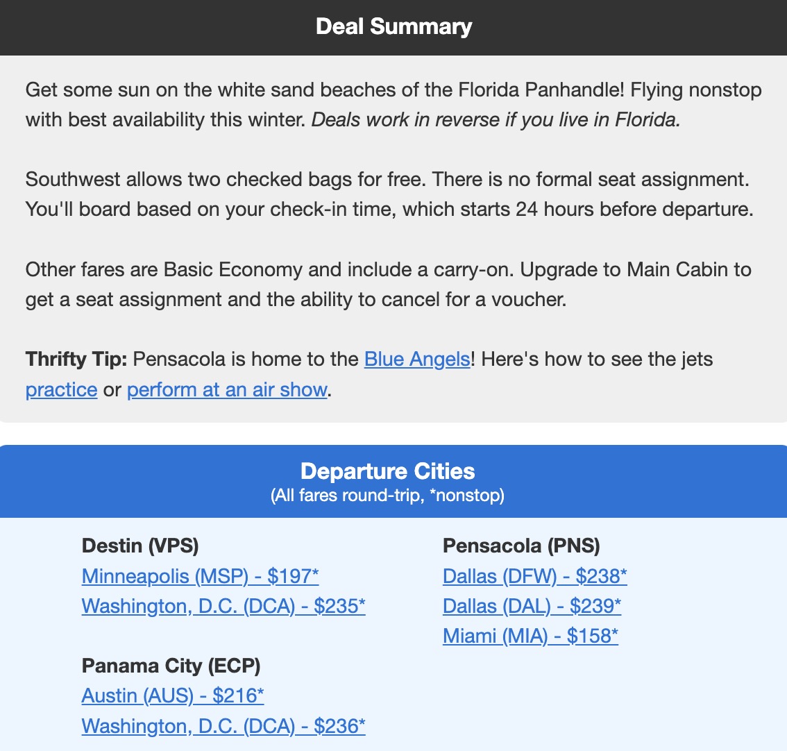 Florida panhandle airfare list