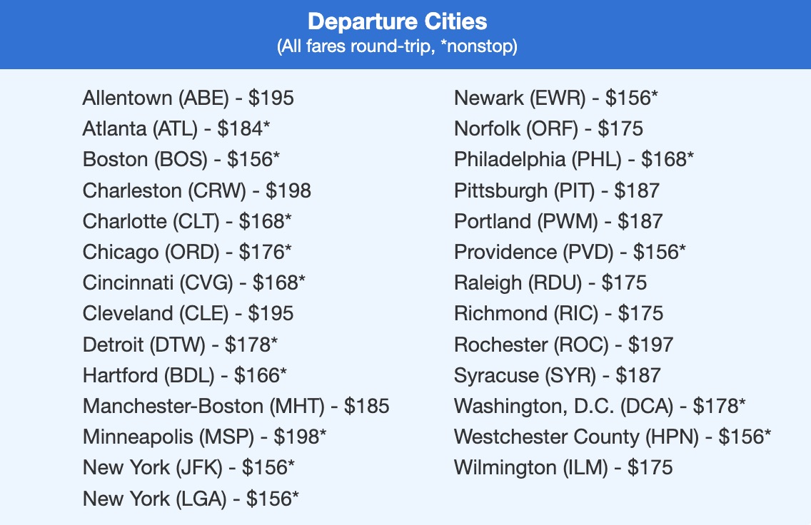 Fort Myers airfare list with roundtrip flights in the $100s. 