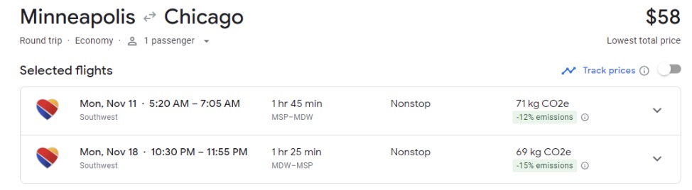 MSP to MDW $58 airfare roundtrip on Southwest. 