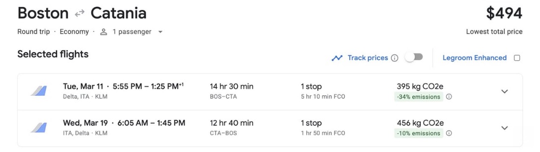 Boston to Catania, Sicily airfare for $494 roundtrip. 