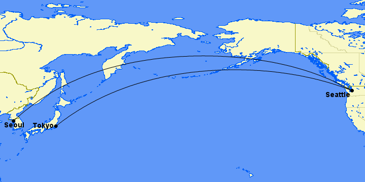 Alaska & Hawaiian Go International Out of Seattle with New Nonstops to Asia 2 alaska international route map showing flights from seattle to tokyo and seoul