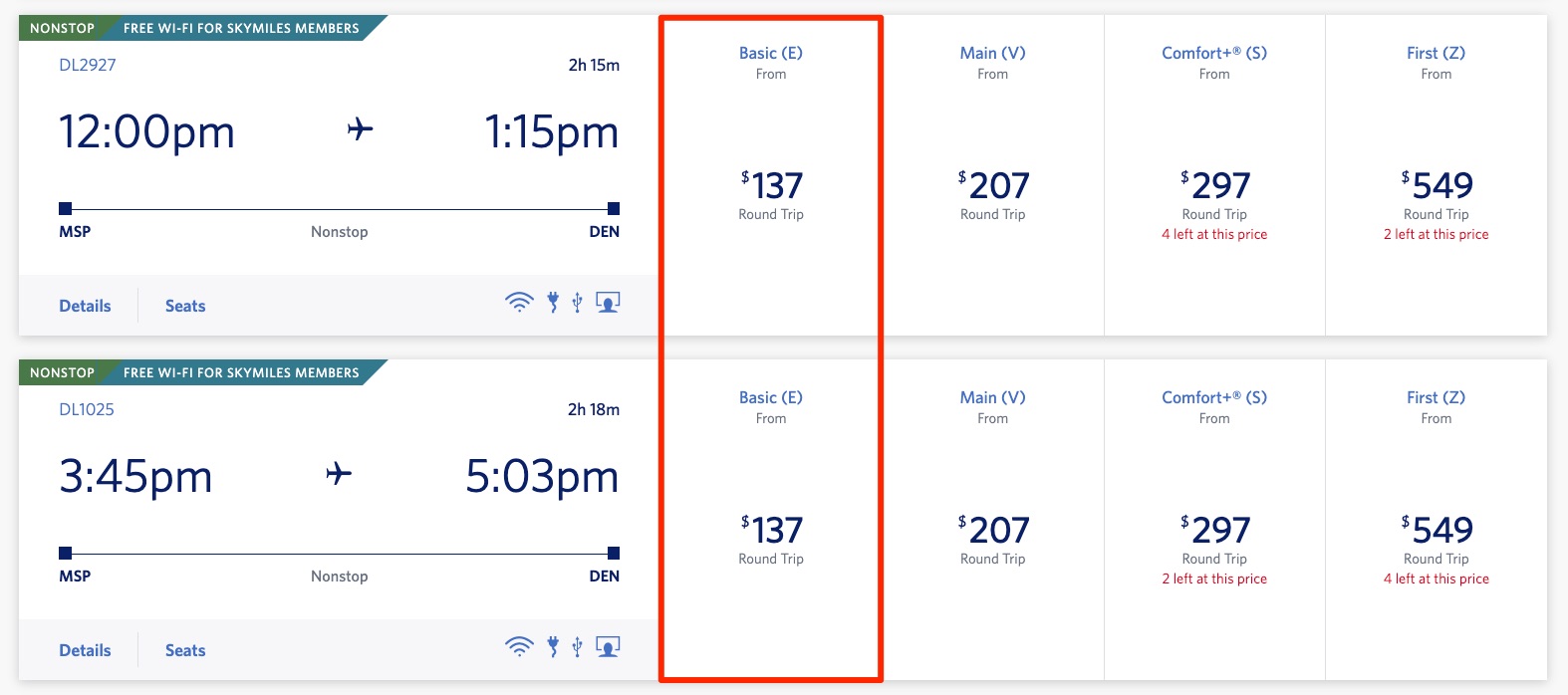 delta minneapolis to denver flights