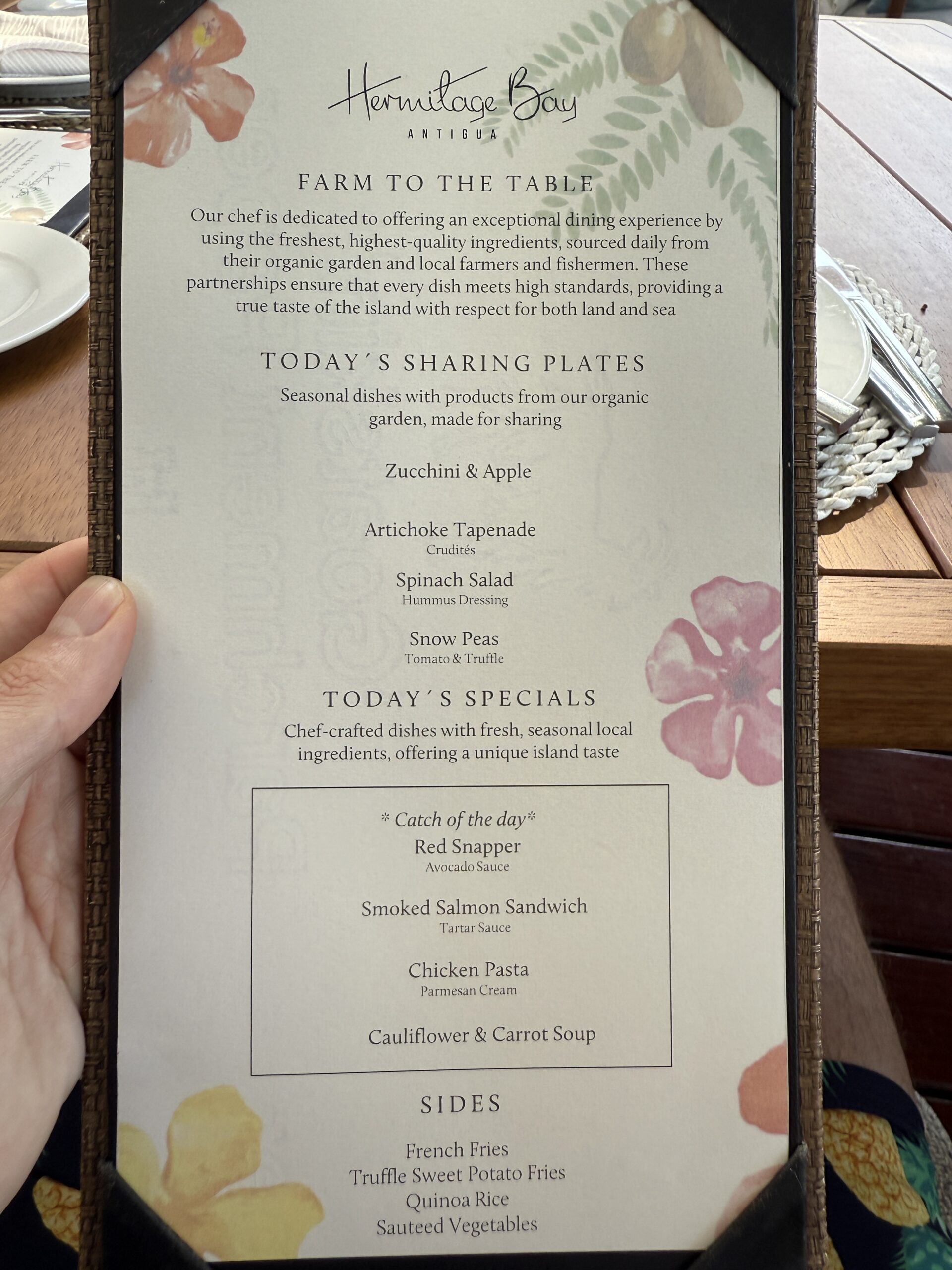 lunch menu at hermitage bay