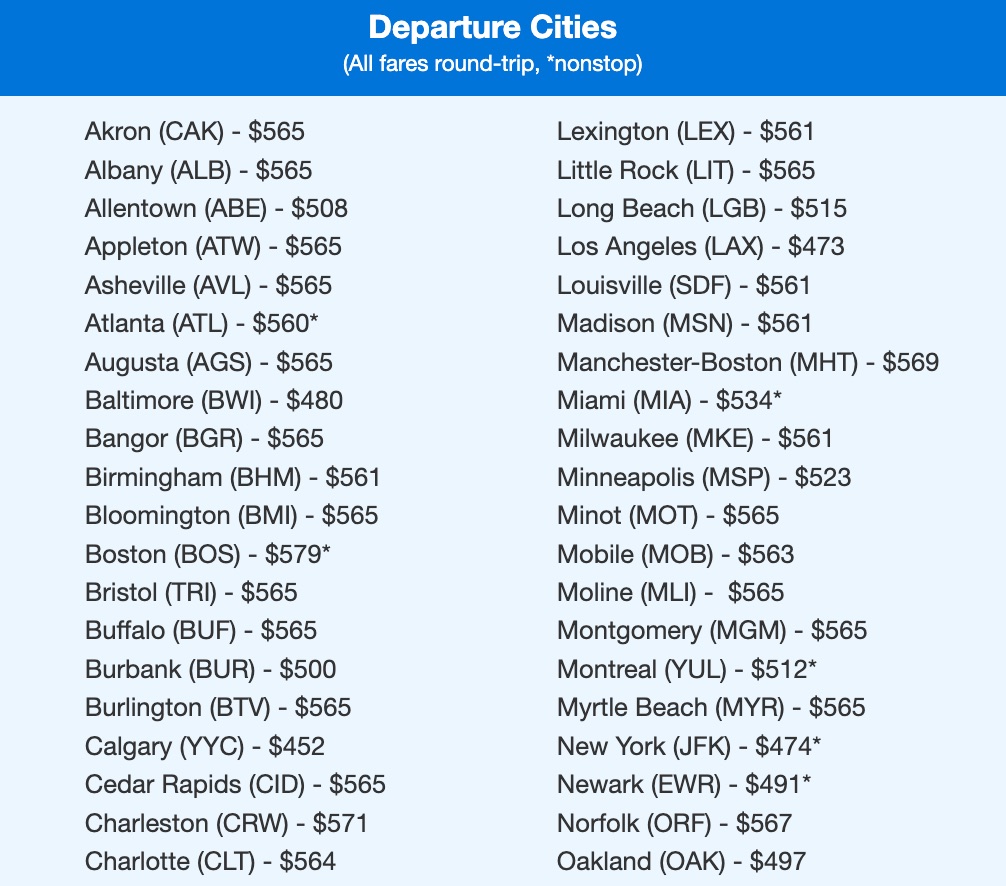 departure cities for an italy flight deal. all fares roundtrip. 