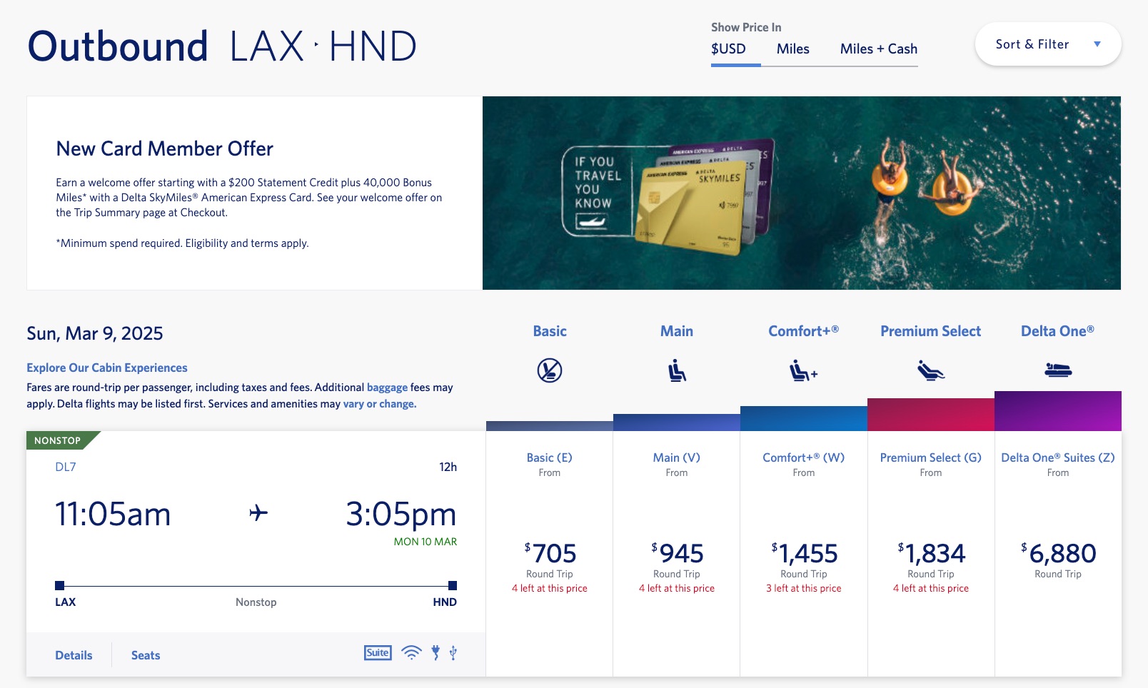 los angeles to tokyo flights on delta's website with several fare options