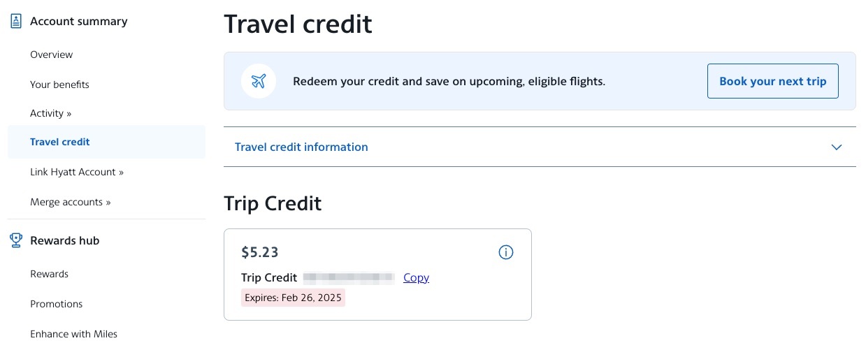 American Airlines trip credit worth $5.23