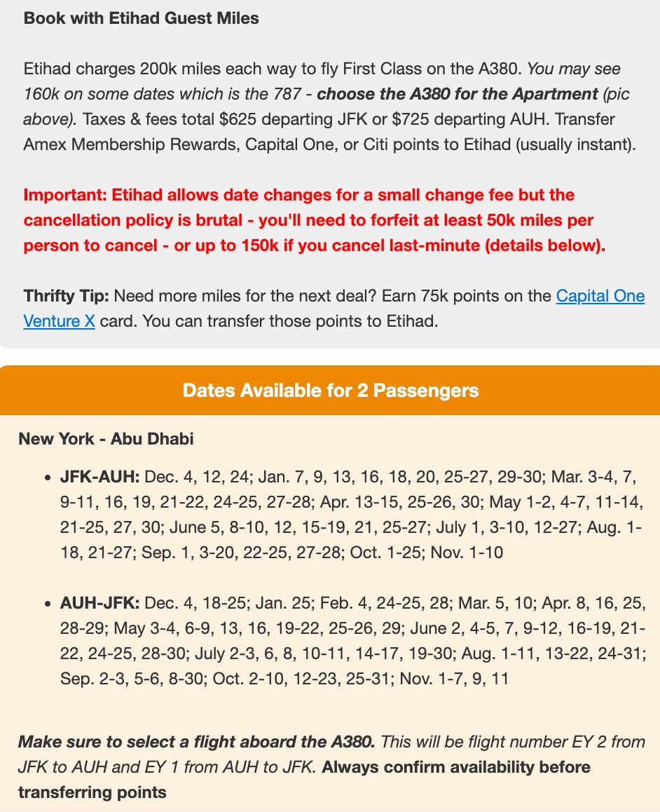 Book with Etihad Guest Miles dates available for two passengers