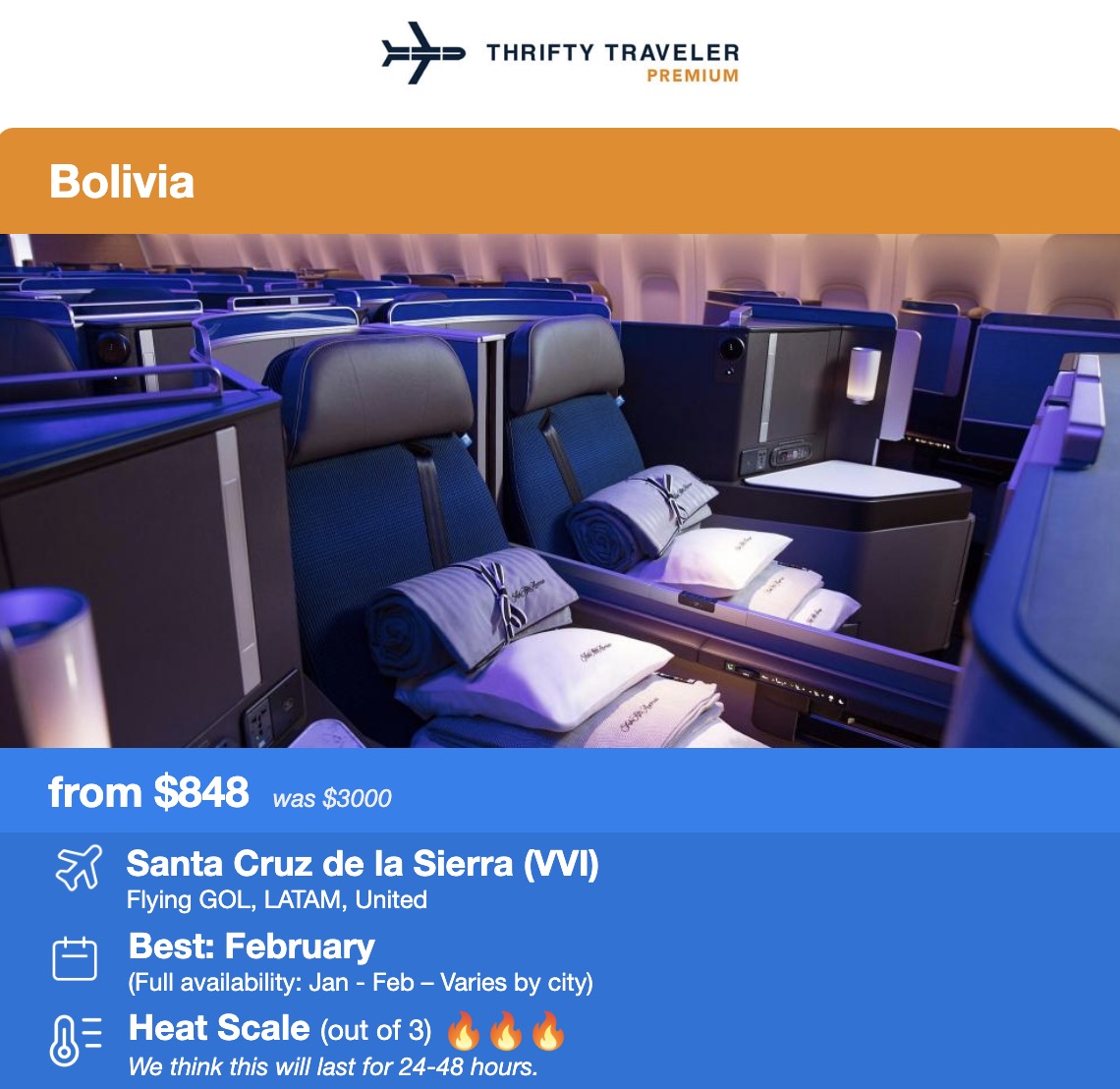 Thrifty Traveler Premium flight deal to Bolivia from $848 roundtrip. Was $3,000. 