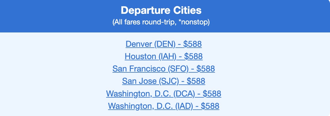 Tokyo fares under $600 roundtrip from several U.S. cities. 