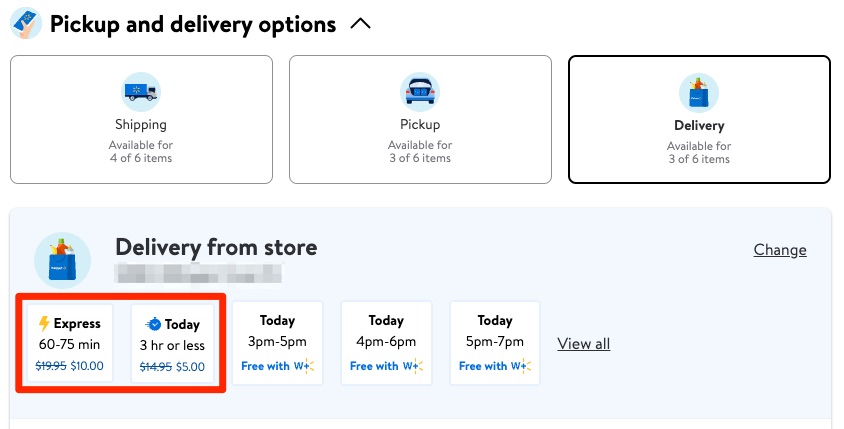 Walmart+ Express Delivery option on checkout screen