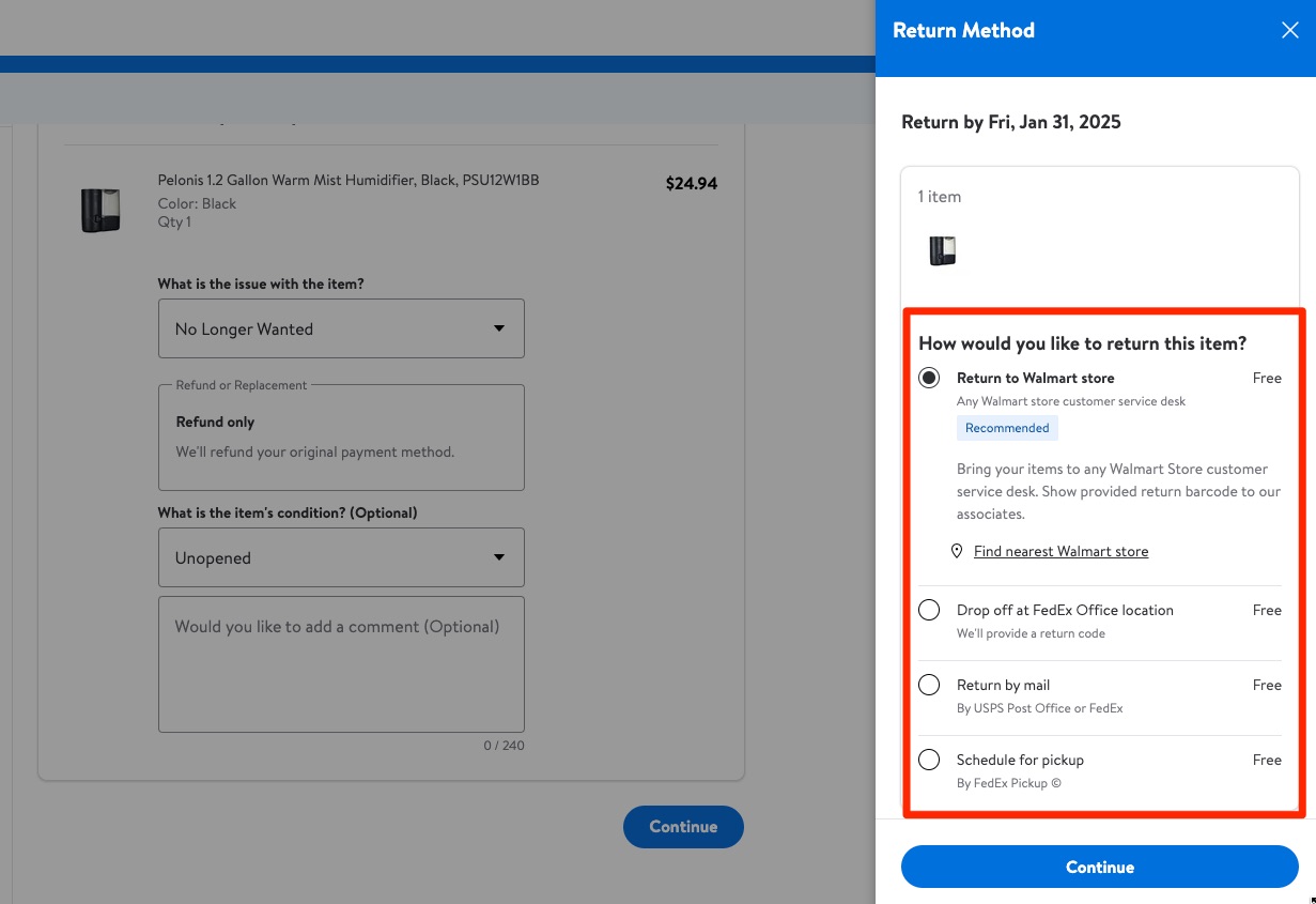 Walmart+ Return Options