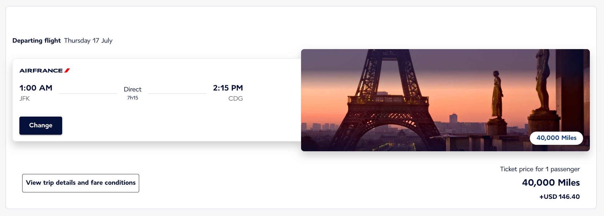 air france premium economy jfk to paris for 40,000 miles 