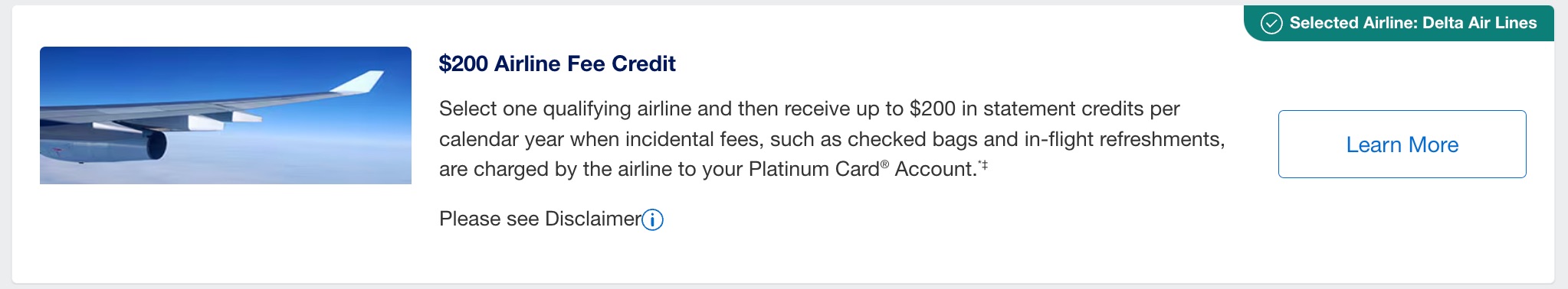 amex platinum card airline fee credit selection