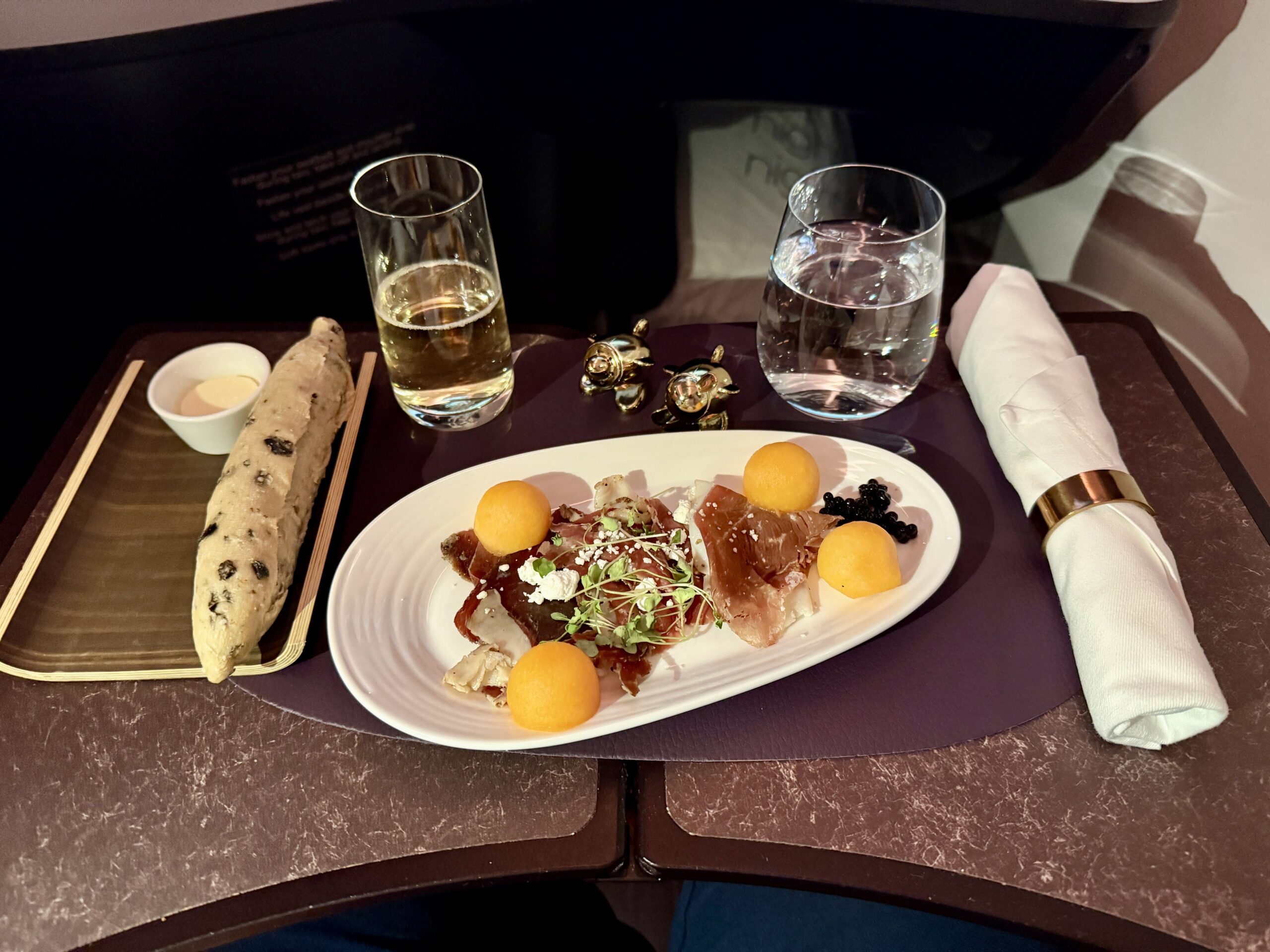 plate of appetizer on a plane tray table